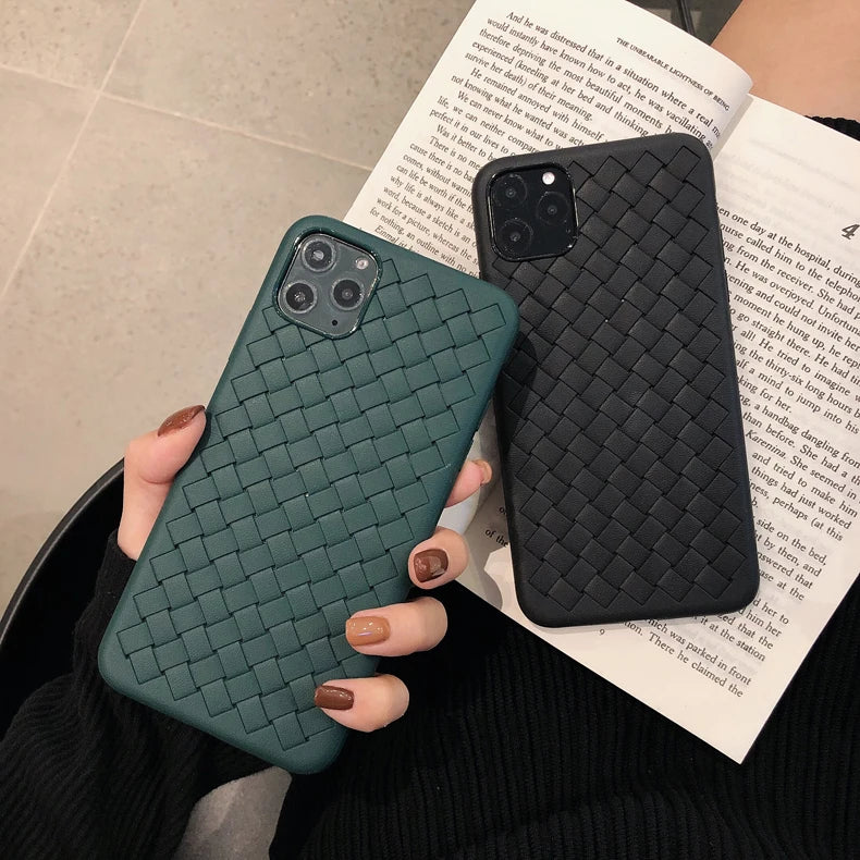 Leather Feel Mesh Shock Proof Case For All iPhone Models